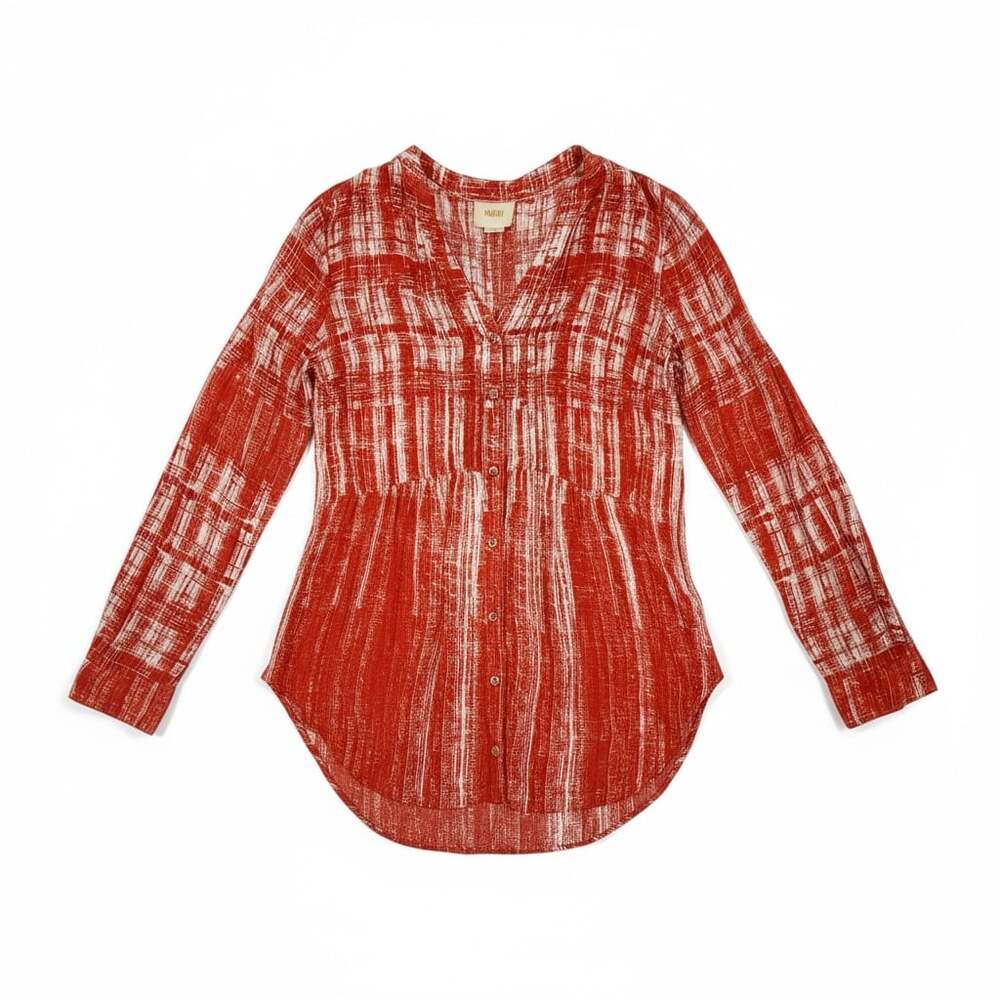 Maeve Anthropologie Calia Abstract Print Tunic Top Button Down Blouse size 4